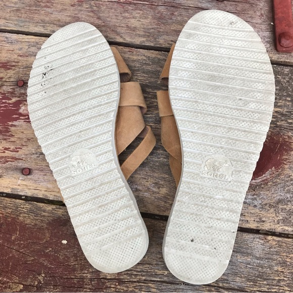 🍄 Sorel Ella Tan Leather Slide Sandals - Picture 2 of 10